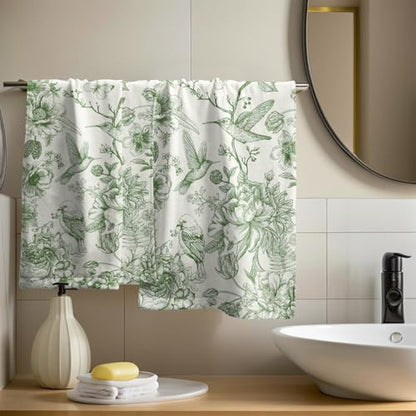 Chinoiserie Green Flowers Hand Towels Set of 2, Absorbent Spring Vintage Floral Birds Decorative Dish Towel Tea Towels for Farmhouse Bathroom Kitchen Cleaning and Decor
