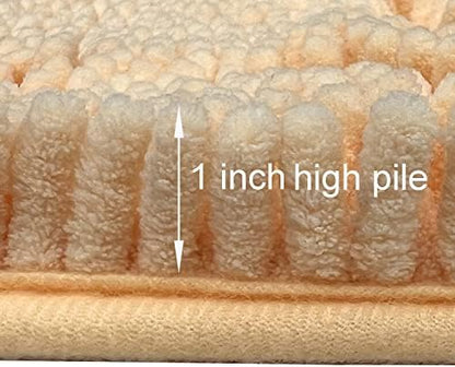 Bathroom Rugs Set 2 Piece Bath Mats Non Slip for Bathrooms, Thick Soft Chenille Rug Set, Ultra Absorbent Bath Carpet, Shaggy Floor Mat, Cream, 20"x32" & 16"x24"