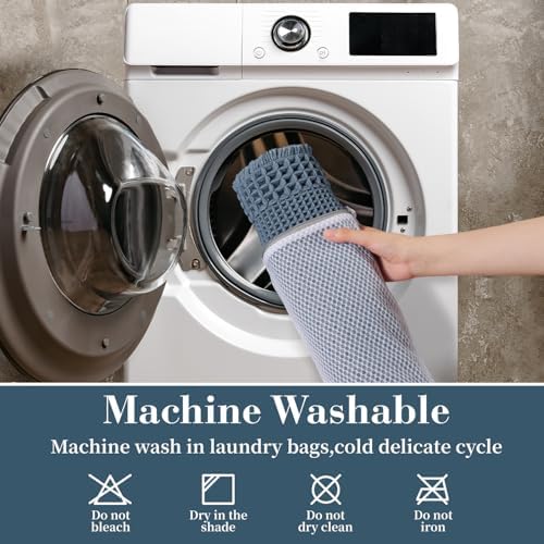 RESARE Waffle Bathroom Runner Rugs, Non Slip Boho Bath Mat 24"x60" Blue
