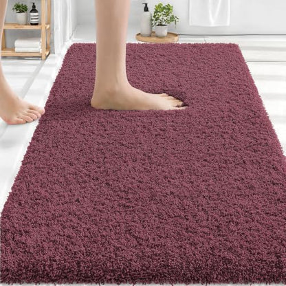 OLANLY Microfiber Bathroom Rugs 30x20, Soft Absorbent Bath Mat, Burgundy