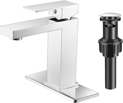 Chrome Bathroom Faucet Single Handle Single Hole Bathroom Sink Faucet with Pop-Up Drain and Deck, for Basin Mixer Tap RV Sink Farmhouse