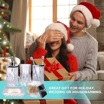 Clear Bathroom Accessories, Square Thick Glass & Metal Pump