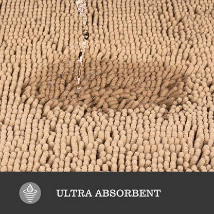 Yeaban Chenille Ivory Cream Bathroom Rug 36"x60",Non-Slip Rubber Backing