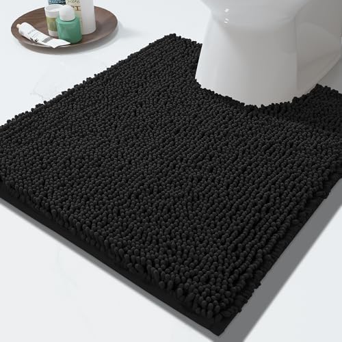 Yimobra Toilet Rugs U Shaped Washable - 24"x20" Non Slip Plush Contour Bath Rugs for Toilet - Super Soft Absorbent Quick Dry Toilet Mats for Bathroom,Black