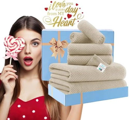 VOOVA & MOVAS 6PC Towel Set, 100% Cotton, Beige Tan