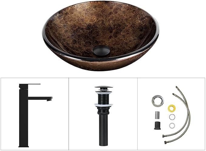36" Farmhouse Bathroom Vanity with Sink, Bathroom Storage Cabinet with Sliding Barn Doors & Drawers, Freestanding Vanity with Brown Round Glass Vessel Sink Combo Set