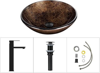 36" Farmhouse Bathroom Vanity with Sink, Bathroom Storage Cabinet with Sliding Barn Doors & Drawers, Freestanding Vanity with Brown Round Glass Vessel Sink Combo Set