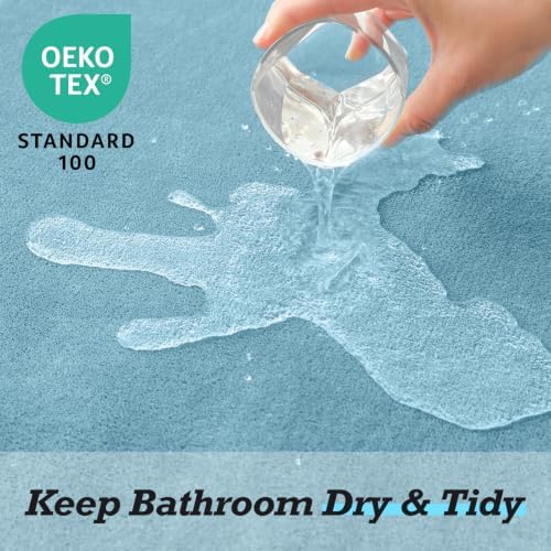 HUXMEYSON Bathroom Rugs Sets 2 Piece, Non-Slip & Quick Dry Bath Mat Set, Ultra Soft Velvet Bath Rugs for Bathroom, Toilet and Shower Floor, Lake Blue