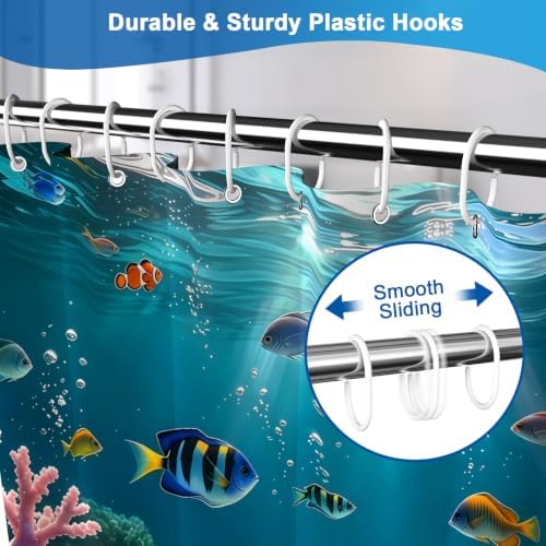 Waterproof Tropical Ocean Weighted Shower Curtains for Bathroom with Hooks