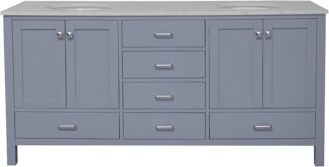Horizon 72-inch Double Bathroom Vanity (Engineered Carrara/Powder Blue): Includes Powder Blue Cabinet with Engineered Carrara Countertop and White Ceramic Sinks