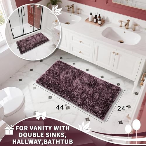 Yimobra Long Bathroom Rug Non Slip 44x24 Inch, Extra Thick Soft Absorbent Chenille Bath Mat, Machine Washable Bath Rugs for Bathroom Floor, Tub and Shower, Home Decor Accessories, Purple Grey