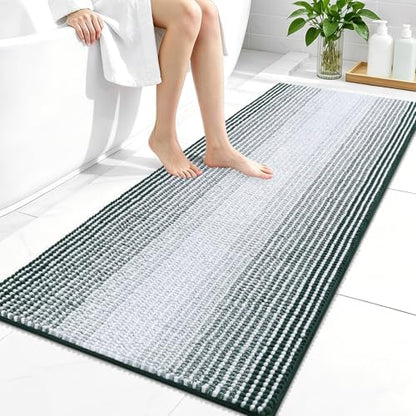 OLANLY Bathroom Runner Rugs 47x24, Soft Chenille Bath Rugs, Blackish Green