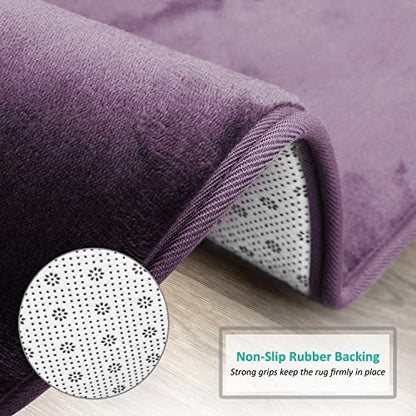 Clara Clark Bathroom Rugs, Velvet Memory Foam Bath Mat, Non-Slip, Machine Washable Bath Rugs - Dries Quickly, Ultra Soft Plush Bath Mats for Bathroom, 20 x 24, Dark Purple