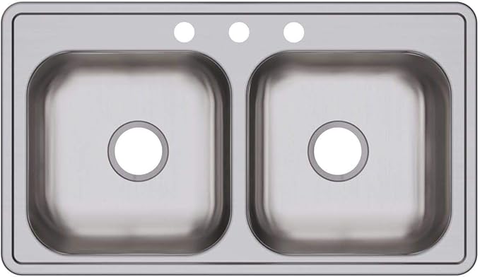 Elkay D233193 Dayton Equal Double Bowl Drop-in Stainless Steel Sink, 33 x 19 x 6.5