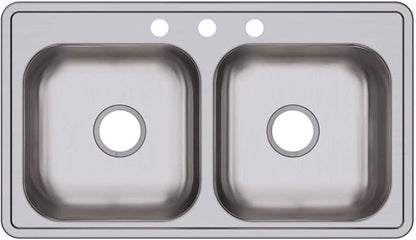 Elkay D233193 Dayton Equal Double Bowl Drop-in Stainless Steel Sink, 33 x 19 x 6.5