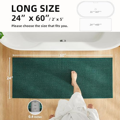 TYUU Bathroom Runner Rug, Long Bath Mat Washable Thin Quick Dry Low Pile Bathroom Runner Rugs 24 x 60 Non Slip, Dark Green 24"x60"