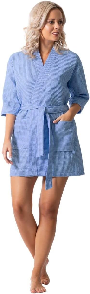 Lightweight Waffle Knit Bath, Spa & Bridesmaids Kimono Short Robes for Women - Quick Dry & Soft