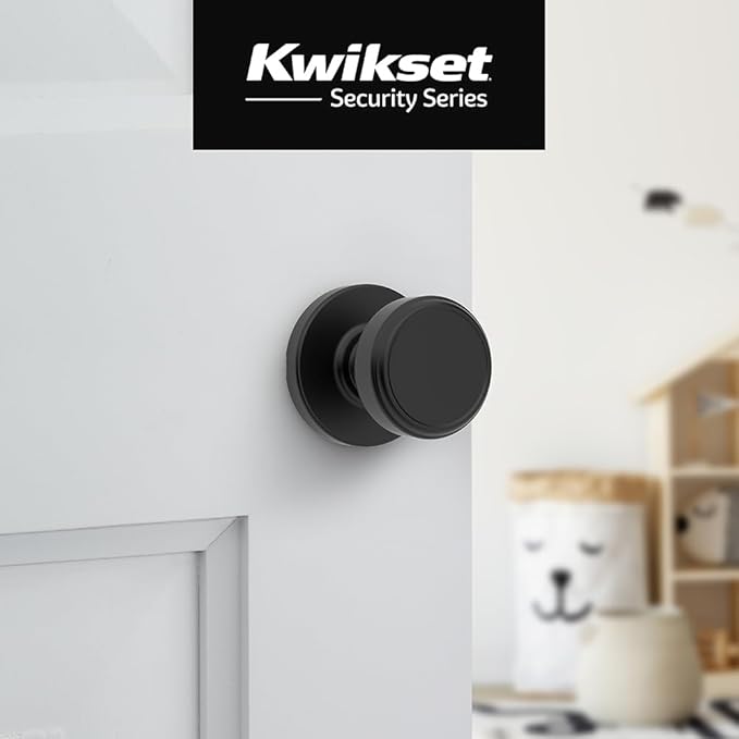 Kwikset Maven Interior Passage Door Knob, Handle for Closet and Hallway Doors, Round Non-Locking Doorknob in Matte Black, with Microban Protection (Pack of 4)