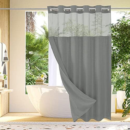 Gibelle No Hook Cloth Grey Shower Curtain with Liner, 72x86