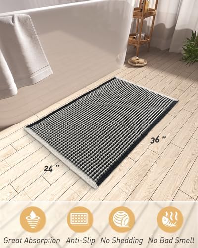 Upgraded Waffle Bath Mat Ultra Absorbent Non Slip Bathroom Mat, 24" x 36"