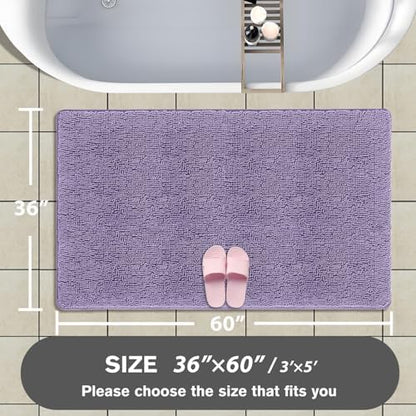 Bathroom Rugs 36 x 60 Inch – Extra Large Bath Mat | Absorbent and Washable Thick Chenille Bath Rugs Non-Slip Runner Rug for Bathroom, Shower, Tub(Lavender)