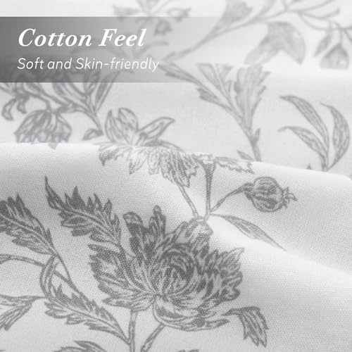 Grey Floral Shower Curtain,Vintage Cotton Cottagecore Gray Shower Curtains for Bathroom, 72" W x 78" L