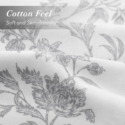 Grey Floral Shower Curtain,Vintage Cotton Cottagecore Gray Shower Curtains for Bathroom, 72" W x 78" L