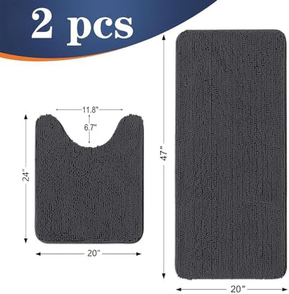OLANLY Chenille Bathroom Rugs Mats Sets 2 Piece, 47"x20"+24"x20", Dark Grey