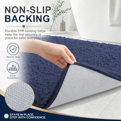 OLANLY Microfiber Bathroom Runner Rugs 47x20, Soft Absorbent Bath Mat, Navy
