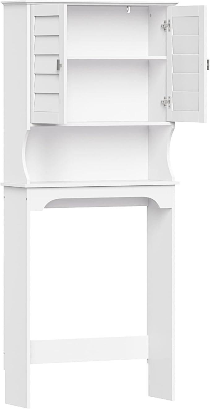RiverRidge Brookfield Over the Toilet Spacesaver Medicine Cabinet, White | Bathroom Storage, Adjustable Shelves, Plantation-Style Shutter Doors, Rectangular Handles, Linen Storage Cabinet Organizer