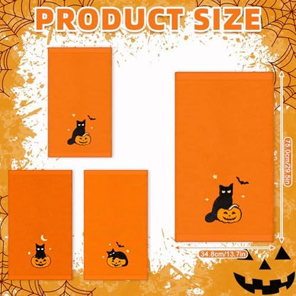 JarThenaAMCS 3Pcs Halloween Hand Towels Black Cat Pumpkin Cotton Embroidered Bathroom Towel Orange Absorbent Bath Towel for Hand Drying Cleaning Cooking Kitchen Decor, 29.5 x 13.7 Inch