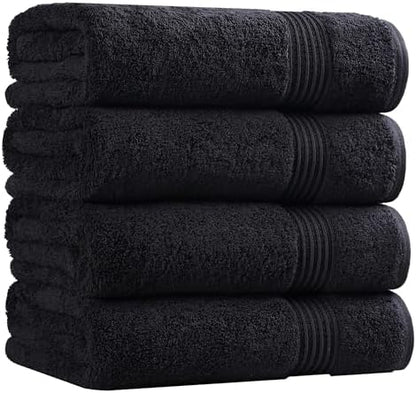 Superior Egyptian Cotton 4-Piece Bath Towel Set for Shower, Bath, Spa, Resort, Hotel, Soft Body Towels, Airbnb Essentials, Apartment, Dorm, Quick Dry, Absorbent, Bathroom Basics, Black