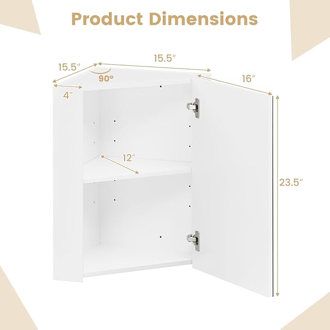 Giantex Corner Medicine Cabinet, 23.5” Over The Toilet Storage Cabinet with Mirror Door, Adjustable Shelf, Clear Reflection, Space-Saving Mirrored Cabinet, Bathroom Wall Cabinet for Entryway, White