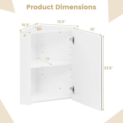 Giantex Corner Medicine Cabinet, 23.5” Over The Toilet Storage Cabinet with Mirror Door, Adjustable Shelf, Clear Reflection, Space-Saving Mirrored Cabinet, Bathroom Wall Cabinet for Entryway, White