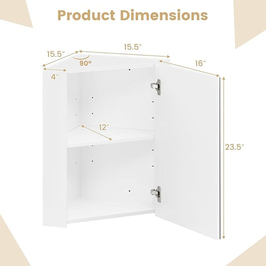 Giantex Corner Medicine Cabinet, 23.5” Over The Toilet Storage Cabinet with Mirror Door, Adjustable Shelf, Clear Reflection, Space-Saving Mirrored Cabinet, Bathroom Wall Cabinet for Entryway, White