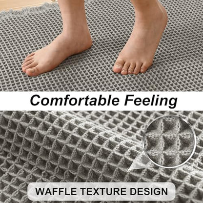 JIUZHEN Set of 2 Waffle Bathroom Rugs Boho Bath Mats 16"x24"+24"x36", Grey