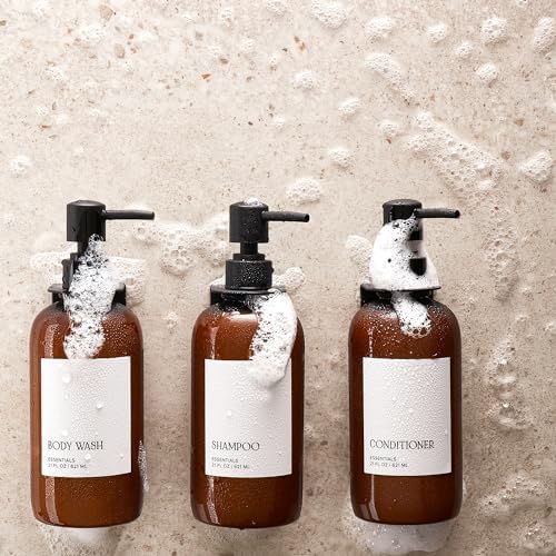 Stylish Shampoo & Conditioner Dispenser Set of 3 - Wall Mount, Drill Free