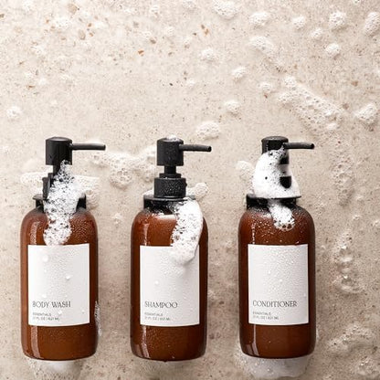 Stylish Shampoo & Conditioner Dispenser Set of 3 - Wall Mount, Drill Free