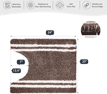 PURRUGS Bathroom Rug, Bath Mat, 20" x 24" U-Shaped, Brown