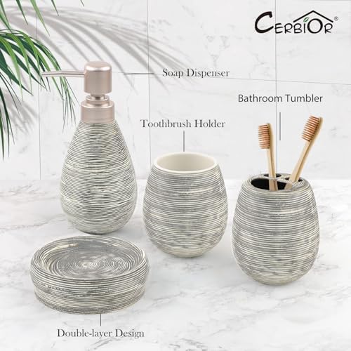 CERBIOR Bathroom Accessories Set,4 PCS Ceramic Bath Accessory,Grey