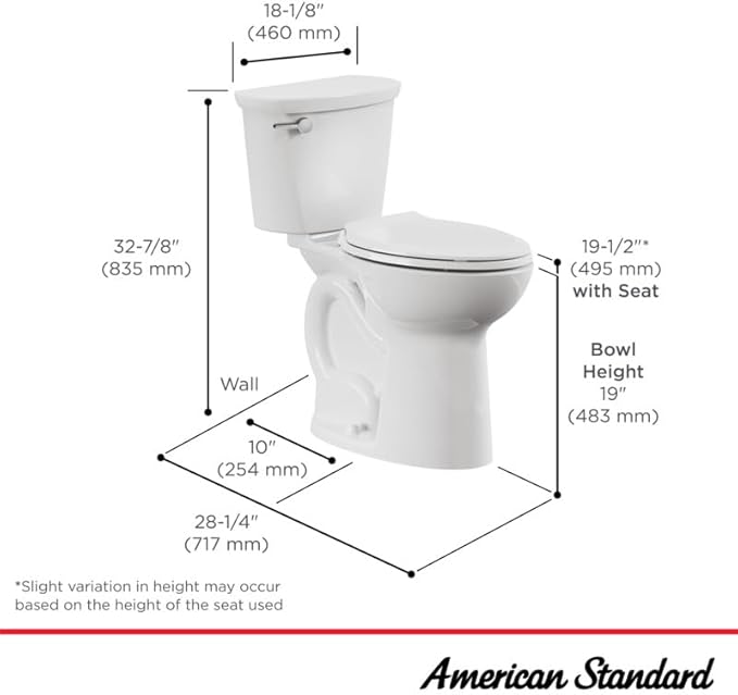 American Standard Toilet 215TB104.020 Cadet PRO Two-Piece, Extra Tall Height, 10 inch Rough In Toilet, Elongated Front, White, 1.28 GPF (TOILET SEAT SOLD SEPARATELY)