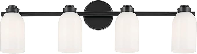 Kichler Shae 32.25" 4-Light Vanity Light with White Opal Glass in Black, for Bathroom Vanity, Powder Room, Over a Mirror, (32.25" W x 9" H), 55203BK