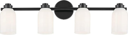 Kichler Shae 32.25" 4-Light Vanity Light with White Opal Glass in Black, for Bathroom Vanity, Powder Room, Over a Mirror, (32.25" W x 9" H), 55203BK