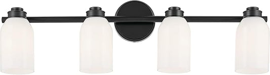 Kichler Shae 32.25" 4-Light Vanity Light with White Opal Glass in Black, for Bathroom Vanity, Powder Room, Over a Mirror, (32.25" W x 9" H), 55203BK