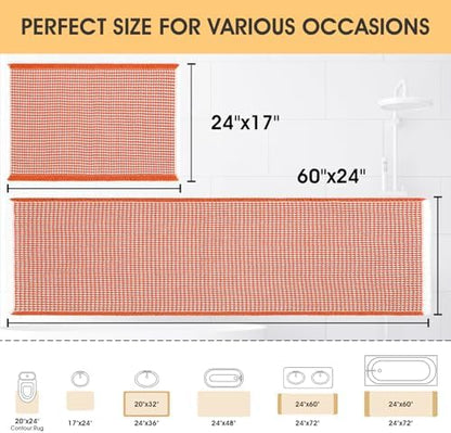 IM HOME Waffle Bath Mat Set 2 Piece Orange & Cream,Woven Modern Bath Rug Mats, Absorbent Non Slip Bath Floor Mat, Soft Washable Boho Bath Rugs with Tassels for Bathroom, Bedroom, Kitchen,Tub