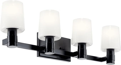 Kichler Adani 4-Light Vanity, Modern Light with Opal Glass in Black, Bathroom (8.25" x 30"), 55177BK