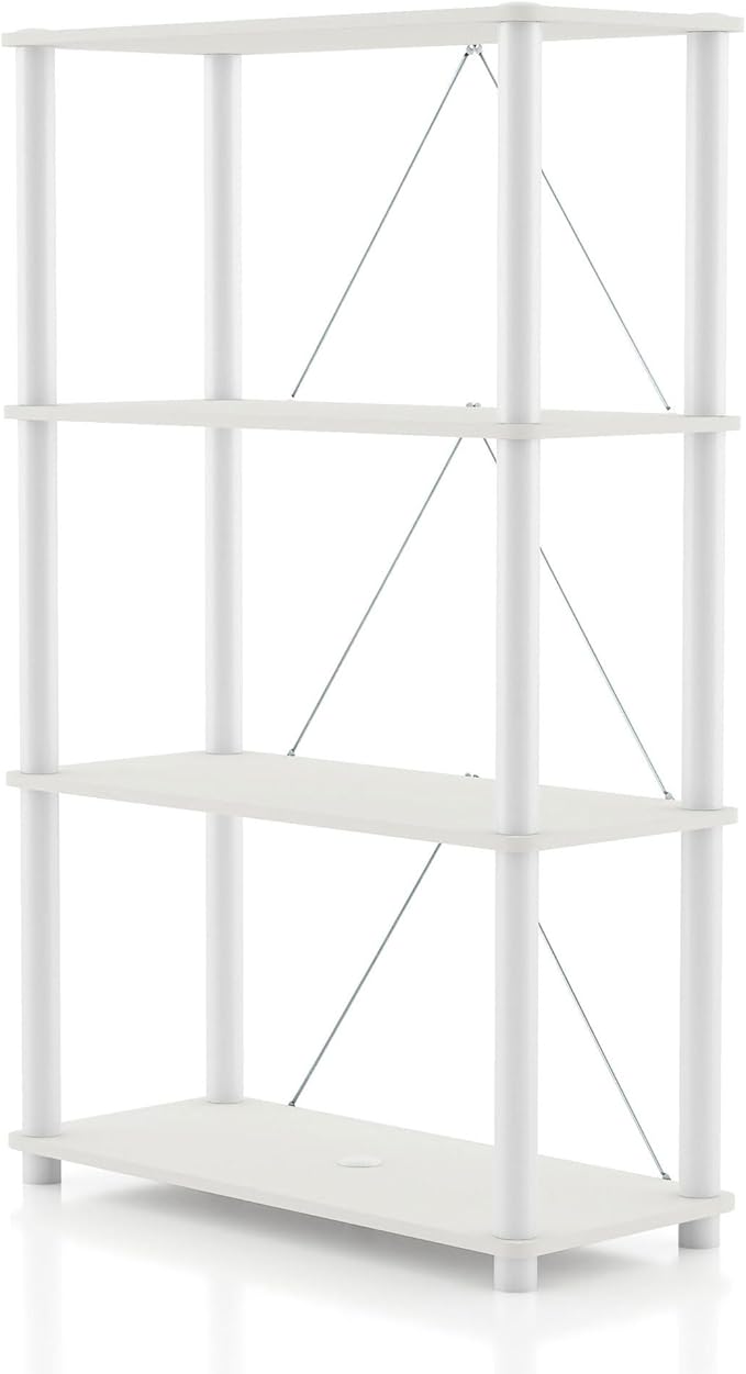 Homes: Inside + Out Apexa Modern 4-Tier Wide Shelving Units, Collectibles Display Shelves, Easy Assembly Standing Shelf, Home Storage Organizer for Living Room, Bedroom, Office, White