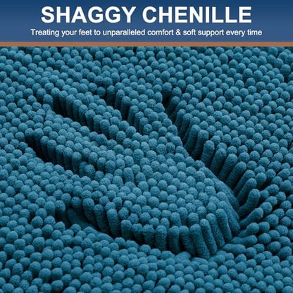 Smiry Luxury Chenille Toilet Rugs U-Shaped 20x20, Soft Absorbent Non-Slip Contour Bathroom Rugs for Toilet, Machine Washable Contoured Bath Mats, Peacock Blue