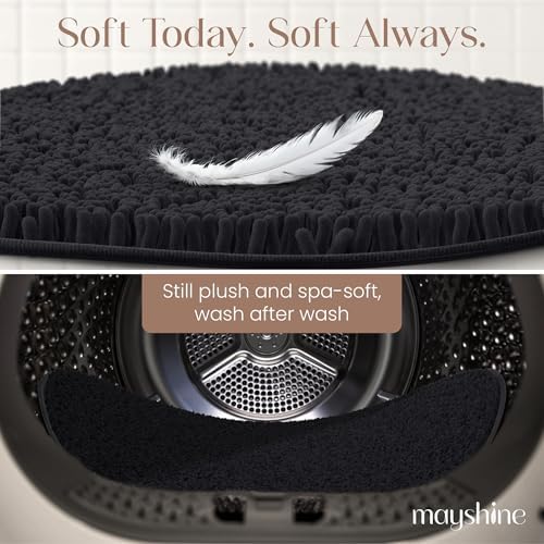 MAYSHINE Round Area Rug Set for Bathroom | Soft Plush Chenille Bath Mat, Water Absorbent Non-Slip Bathroom Rug | Washable Shag Carpet for Shower, Bedroom, or Home Décor | 36"x36" (Round) | Black