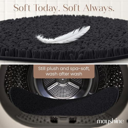 MAYSHINE Round Area Rug Set for Bathroom | Soft Plush Chenille Bath Mat, Water Absorbent Non-Slip Bathroom Rug | Washable Shag Carpet for Shower, Bedroom, or Home Décor | 36"x36" (Round) | Black